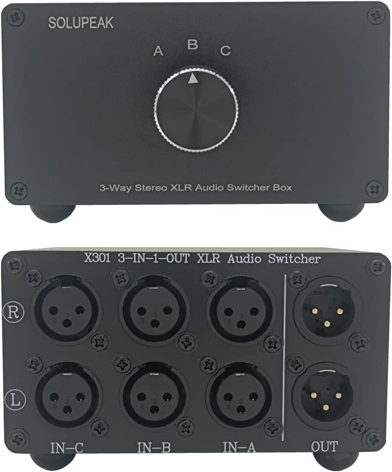 SOLUPEAK 3-Way XLR Stereo Audio Switch Box, Balanced Audio Converter, Passive Signal Source Audio Input Selector Switcher Splitter Box 3 in 1 Out (X301) - Image 1